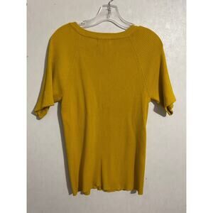 Ladies Mustard Yellow Ribbed Knit Short Sleeve Zipper Shoulders Size XLarge